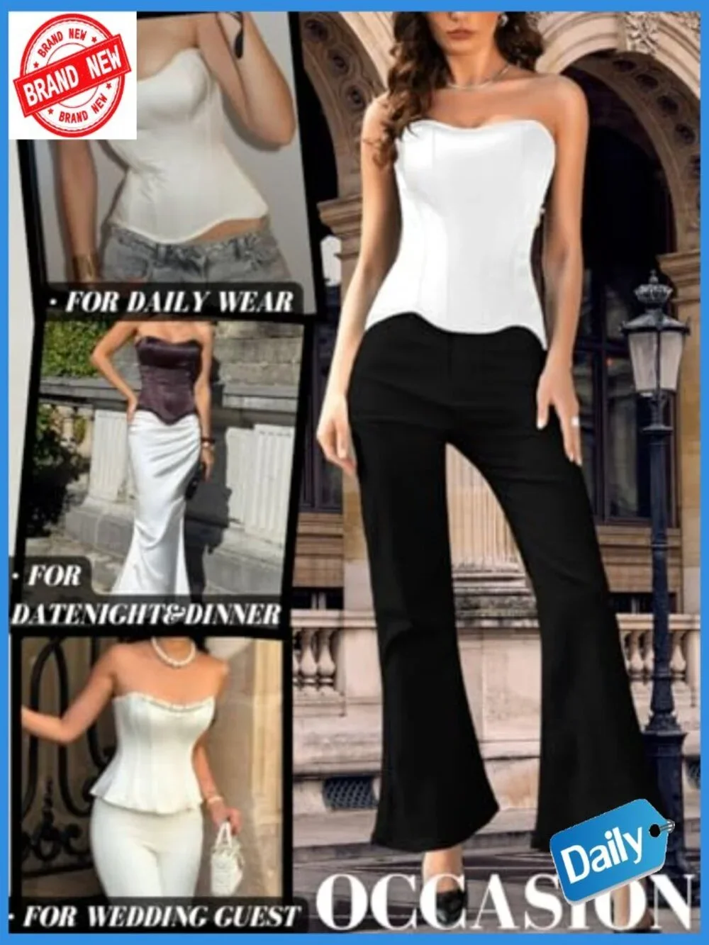 Lustrous Satin Corset, Strapless Overbust Lace-Up Shapewear, Wedding Guest
